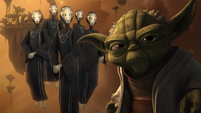 Yoda goes through the trials of the Force Priestesses at the Wellspring of Life.